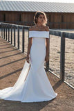 Elegant Mermaid Ivory Off the Shoulder Wedding Dresses, Long Simple Wedding Gowns SJS15179