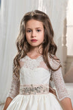 New Arrival Scoop With Beading&Appliques Satin Mid-Sleeves Flower Girl Dresses