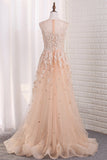 Sexy See-Through Sheath Scoop Prom Dresses Tulle With Applique And Slit