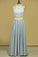 Plus Size Open Back Two Pieces Halter Satin Prom Dresses With Beads