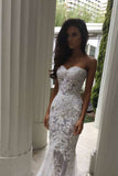 Hot Selling Sweetheart Wedding Dresses Sheath With Applique And Beads Sweep Train