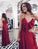 Burgundy A-line Spaghetti Straps Floor-Length Prom Dress with Ruffles JS609