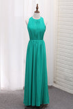 Sexy Open Back A Line Prom Dresses Scoop Chiffon With Ruffles