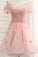 A Line Short Sleeves Lace With Handmade Flowers Homecoming Dresses