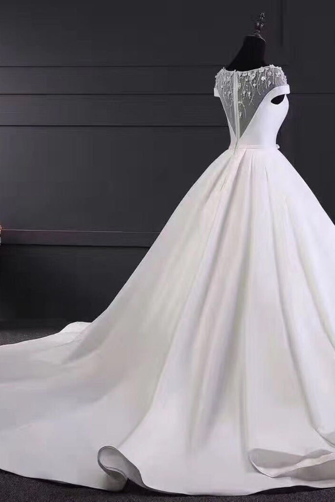 Formal Vintage Ivory Lace Satin Long Ball Gown Wedding Dresses
