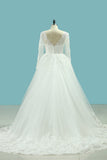V Neck Sheath Wedding Dresses With Applique Long Sleeves Detachable Train
