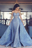 Elegant Blue Long Sleeve Mermaid Appliques Long Prom Dresses, Party Dresses SJS15161