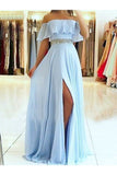 A-Line/Princess Sleeveless Off-The-Shoulder Floor-Length Beading Chiffon Dresses