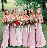 Dusty Pink Chiffon Sheath Off Shoulder Long Bridesmaid Dresses, Wedding Party Dresses SJS15141