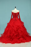 Scoop Long Sleeves Tulle Quinceanera Dresses Ball Gown With Applique