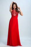 Scoop Prom Dresses A Line Chiffon With Beading Red