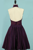 High-Neck Short/Mini Homecoming Dresses A Line Satin & Lace With Detachable Train