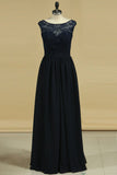 A Line Scoop With Embroidery Bridesmaid Dresses Chiffon