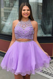 Two Piece Scoop Beading Homecoming Dress Short/Mini