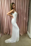Sexy Mermaid Spaghetti Straps Sequins V Neck Prom Dresses, Wedding SJS20438