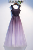Unique A Line Ombre Purple Beading Prom Dresses with Lace up, Long Dance Dresses SJS15603