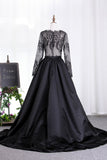 New Arrival Prom Dresses V Neck Satin 3/4 Length Sleeves With Applique