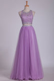 Two Pieces Bateau Prom Dress A Line With Beading Tulle