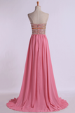 Prom Gown A-Line Sweetheart Sweep/Brush With Beading&Rhinestone Chiffon