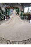 Ball Gown Wedding Dresses 2 Meter Train Off The Shoulder Top Quality Appliques Tulle Beading