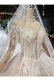 Ball Gown Wedding Dresses Long Sleeves Sweetheart Top Quality Appliques Tulle Beading