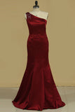 Prom Dresses Mermaid One Shoulder With Beading Floor Length Satin