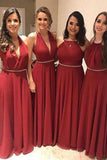 Elegant A Line Chiffon Red Crystal Maid of Honor, Bridesmaid Dresses with SJS20459