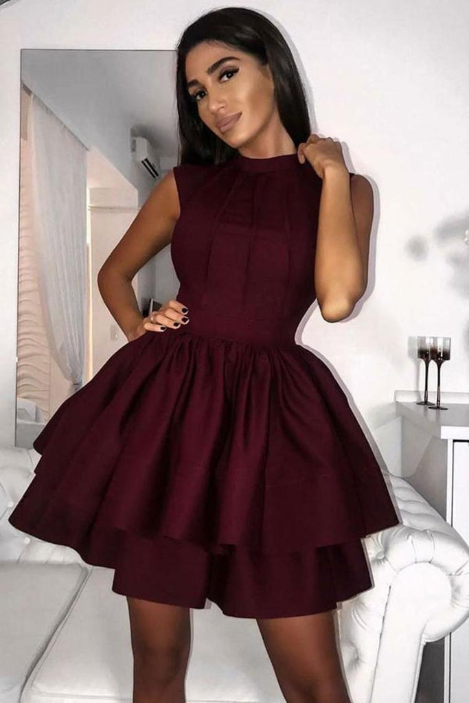 Buy Cute High Neck Short Homecoming Dresses With Tiered Skirt Online ...