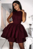 Cute High Neck Short Homecoming Dresses With Tiered Skirt