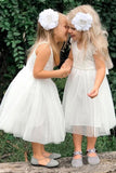 Cute A Line Lace Round Neck White Flower Girl Dresses with Tulle, Baby Dresses SJS15134