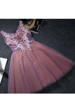 Homecoming Dresses A Line V Neck Tulle With Applique And Handmade Flowers