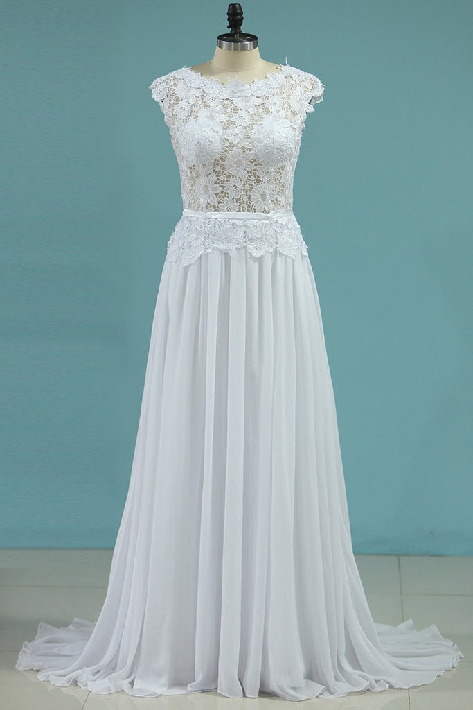 Wedding Dresses Scoop Open Back Chiffon With Applique And Sash