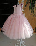 Lovely Pretty Pink Round Neck Tulle Flower Girl Dresses, Cheap Wedding Little Girl SJS15258