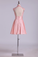 High Neck A Line Short Homecoming Dresses Tulle & Taffeta With Beads