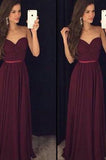Vestido de Festa Burgundy Simple Chiffon Long Prom Dresses Sweetheart Prom Dresses JS756