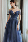 Charming A Line Blue Ombre Tulle Prom Dresses with Open Back, Evening SJS20394