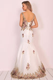 Prom Dresses Boat Neck Mermaid Tulle With Beads&Sequins Appliques