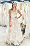A Line Sweetheart Sleeveless Floor Length Lace Wedding Dress Lace Up Back Bridal SJSPE4NMXGS