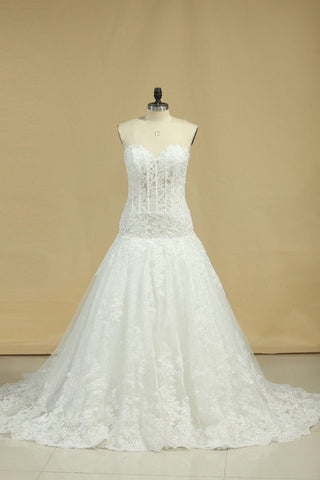Vintage Wedding Dresses Sweetheart A Line Tulle With Applique Court Train