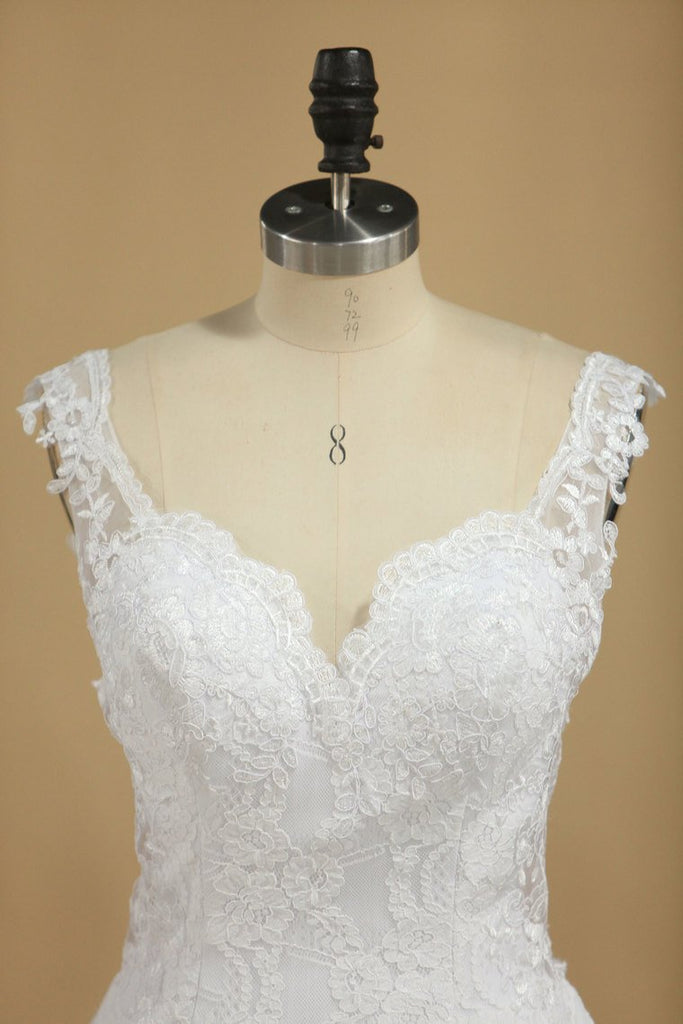 Wedding Dresses Mermaid Straps Lace With Applique Sweep Train