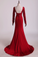 Hot Long Sleeves Prom Dresses Spandex Mermaid With Applique Burgundy/Maroon