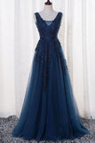 New Arrival V Neck Tulle With Applique And Sash A Line Prom Dresses