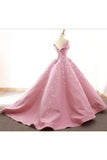 Ball Gown Off The Shoulder Satin Prom Dress With Appliques Long Quinceanera SJSPDJZ6JB1