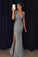 Formal Charming Sheath Long Sparkly Beading Gray Evening Dresses Prom Dresses