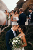 Elegant Spaghetti Straps V Neck Chiffon Backless Beach Wedding Dresses Bridal Gowns SJS14976