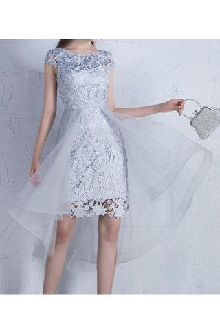 Lace & Tulle Scoop Cap Sleeves Sheath Above Knee Length Homecoming Dresses