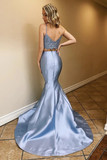 Two Piece Satin Prom Dresses With Lace Spaghetti Straps Mermaid Long Party SJSPLPBLEY2