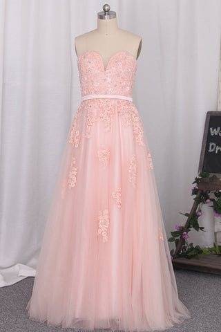 Sweetheart Prom Dresses A Line Tulle With Applique And Beads