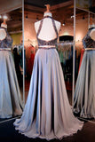 Prom Dresses High Neck Beaded Bodice A Line Chiffon Two Pieces