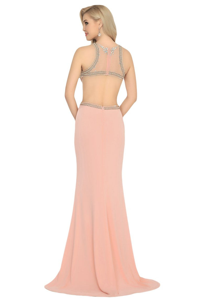 Sexy Open Back Scoop Prom Dresses Mermaid With Beads Spandex